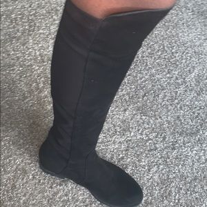 Knee high black faux suede boots